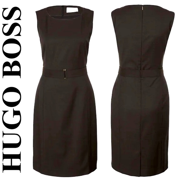 HUGO BOSS DOBINA Virgin Wool Shift Dress Belt Career Work Office Business 36 XS - Picture 2 of 16